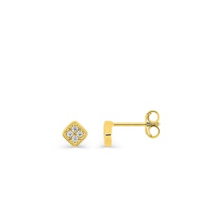 Brincos de ouro amarelo 9K com motivo "quadrado" e zircónia