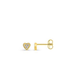 Pendientes de botón de oro amarillo 9K con motivo "corazón" y circonitas