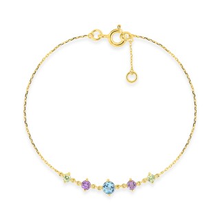 Pulseira de ouro amarelo 9K com topázio, ametista e peridoto