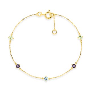 Pulseira de ouro amarelo 9K‰ com topázio azul, ametista e peridoto