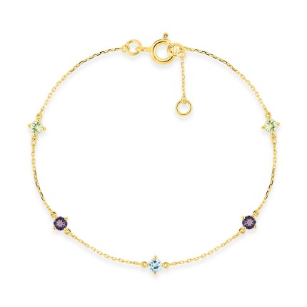 Pulseira de ouro amarelo 9K‰ com topázio azul, ametista e peridoto