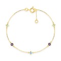 Pulsera de oro amarillo 9K con topacio azul, amatista y peridoto