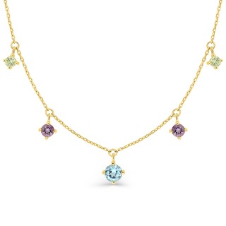Collar de oro amarillo 9K con colgantes de topacio azul, amatista y peridoto