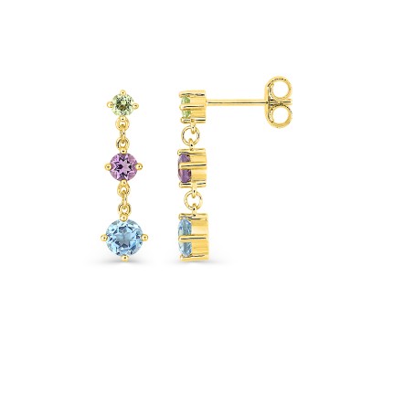 Pendientes colgantes de oro amarillo 9K con topacio, amatista y peridoto