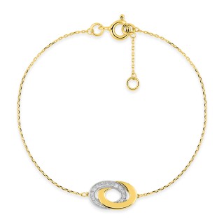 Pulseira de ouro amarelo 9K e ródio com diamantes de 0,01 ct
