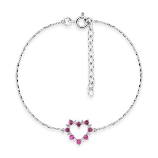 Pulsera de plata de ley rodiada, cadena flexible con eslabón forzado, colgante en forma de corazón y circonita rosa