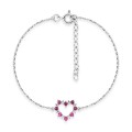 Pulseira de prata 925‰ banhada a ródio com corrente flexível e coração zirconia rosa