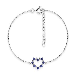 Pulsera de plata de ley rodiada, cadena flexible con eslabón forzado, colgante de corazón con circonita azul