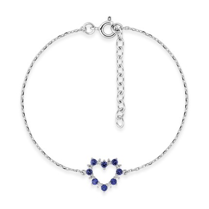 Pulsera de plata de ley rodiada, cadena flexible con eslabón forzado, colgante de corazón con circonita azul