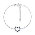 Pulseira de prata 925‰ banhada a ródio com corrente flexível e coração zirconia azul