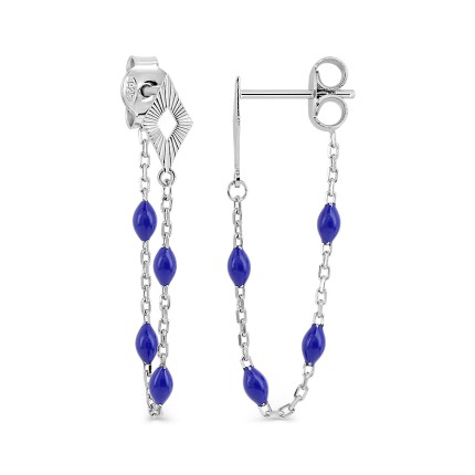 Brincos pendentes de 31 mm em prata 925‰ banhada a ródio com resina azul