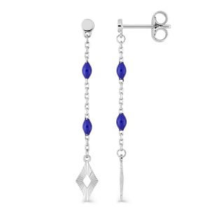 Pendientes colgantes 27 mm plata de ley rodiada, con resina azul y forma de rombo