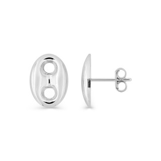 Pendientes de botón grano de café plata de ley rodiada 12 x 9 mm