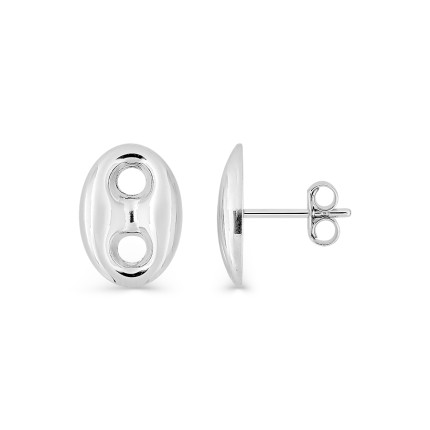 Pendientes de botón grano de café plata de ley rodiada 12 x 9 mm