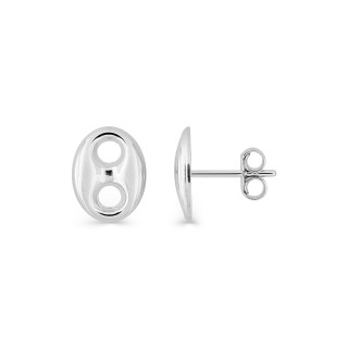 Pendientes de botón grano de café plata de ley rodiada 10 x 8 mm