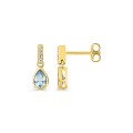 Pendientes colgantes bañados en oro con circonitas blancas y azul cielo 7 x 4 mm