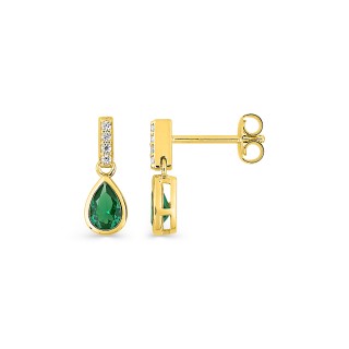 Pendientes colgantes bañados en oro con circonitas blancas y verdes 7 x 4 mm