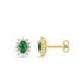 Brincos banhados a ouro com zircónia verde oval e contorno de zircónias brancas
