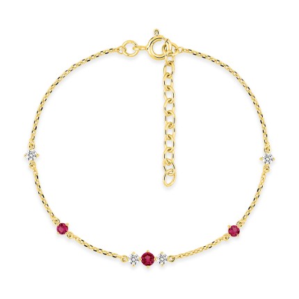 Pulseira banhada a ouro com zircónias vermelhas e brancas