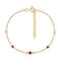 Pulseira banhada a ouro com zircónias vermelhas e brancas