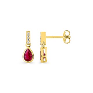 Brincos pendentes banhados a ouro com zircónias brancas e vermelhas 7x4 mm