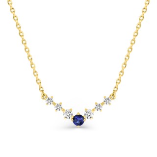Collar bañado en oro con siete circonitas blancas y azules
