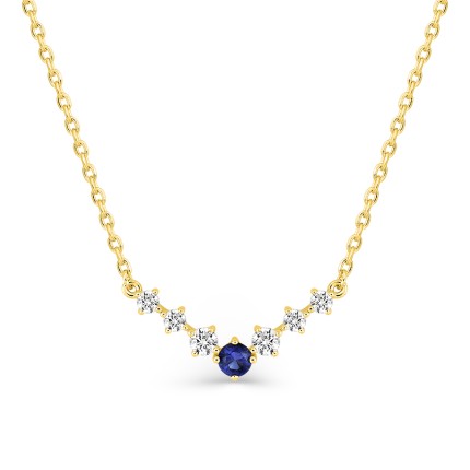 Colar banhado a ouro com sete pedras de zircónia cúbica branca e azul