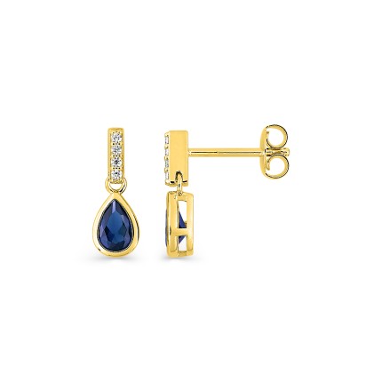 Brincos pendentes banhados a ouro com zircónias brancas e azuis 7x4 mm