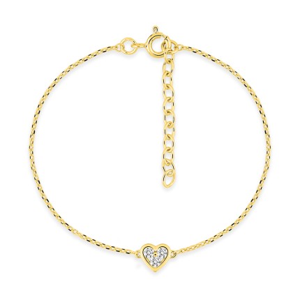 Pulsera corazón bañada en oro con circonitas 6 mm