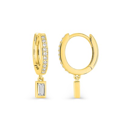 Brincos de argola banhados a ouro de 12 mm com zircónia baguete