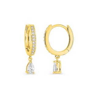 Pendientes de aros bañados en oro 12 mm con circonita pera