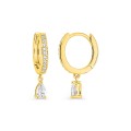Pendientes de aros bañados en oro 12 mm con circonita pera