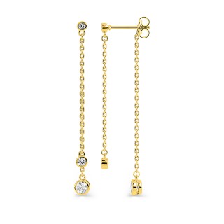 Pendientes colgantes bañados en oro con tres circonitas 39 mm