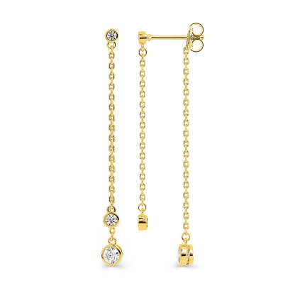 Brincos de gota banhados a ouro com três zircónias, 39mm