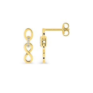 Brincos pendentes banhados a ouro com um pingente de infinito e zircónias brancas