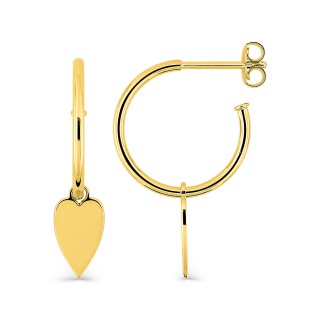 Brincos de meia argola 17mm banhados a ouro com pingente de coração 10x6 mm