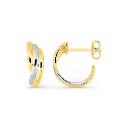 Brincos de meia argola 15mm banhados a ouro e ródio