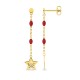 Brincos corrente 27mm com estrela banhado a ouro com contas resina vermelha