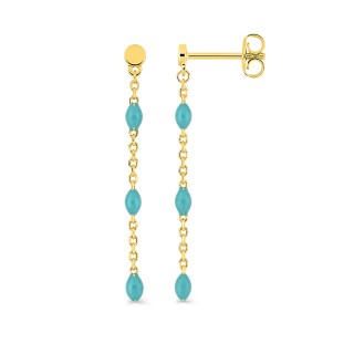 Pendientes colgantes bañados en oro resina turquesa 31 mm
