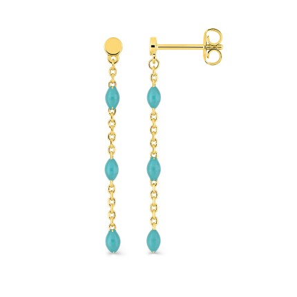 Pendientes colgantes bañados en oro resina turquesa 31 mm