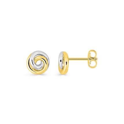 Pendientes de botón bañados en oro bicolor y rodio