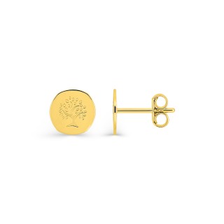 Pendientes de botón arból de la vida bañados en oro, 8 mm
