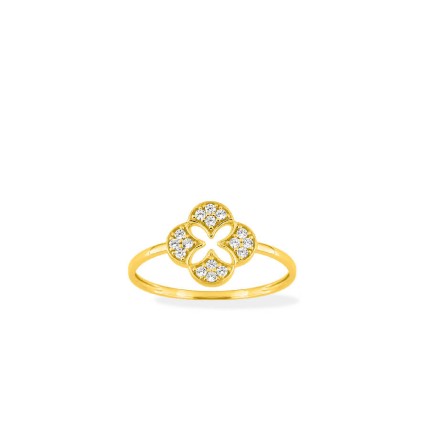Anel trébol estilizado ouro 18K amarelo com zircónias