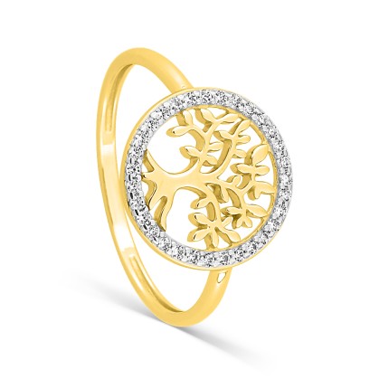 Anel árvore da vida ouro 18K amarelo e rodio com zircónias