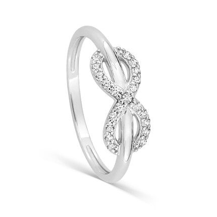 Anillo infinito de oro blanco 18K y rodio con circonitas