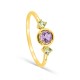 Anillo solitario de oro amarillo 18K con amatista y peridotos