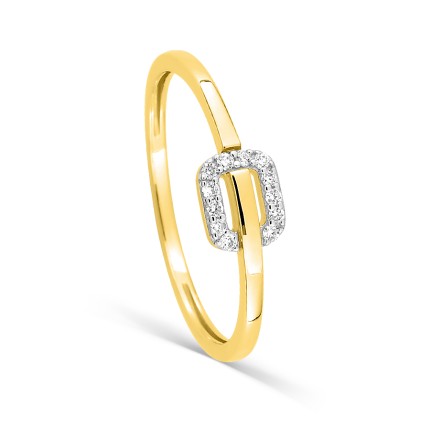 Anel fivelas em ouro amarelo 18K e rodio com diamantes 0,06 ct