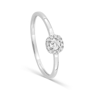Anel solitario com contorno ouro 18K branco com diamantes 0,11 ct