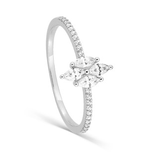 Anel ouro 9K branco com zircónias marquesa