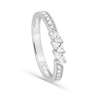 Anel de ouro 9K branco com zircónias marquesas e pavé